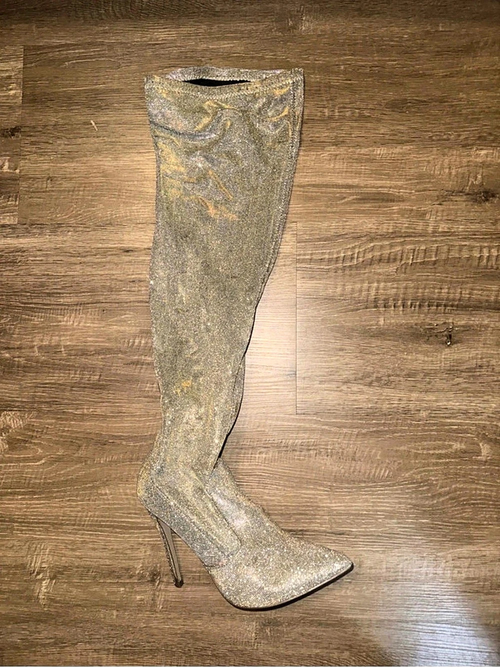 Glitter Over-the-Knee Heeled Boots in Gold & Silver